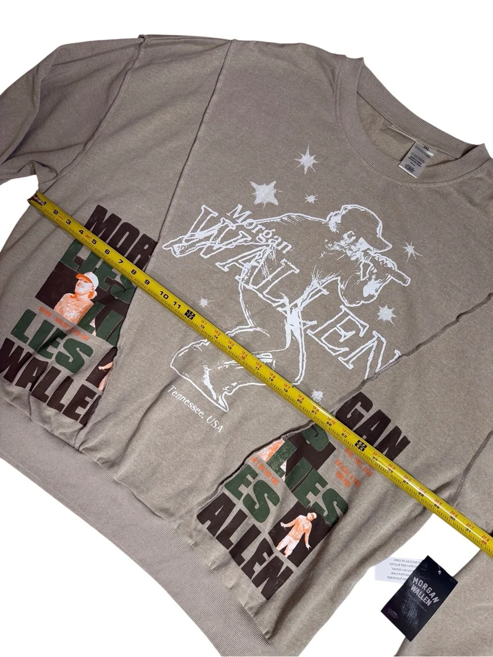 Morgan Wallen tan split graphic crewneck oversized sweatshirt men’s size 2XL NWT
